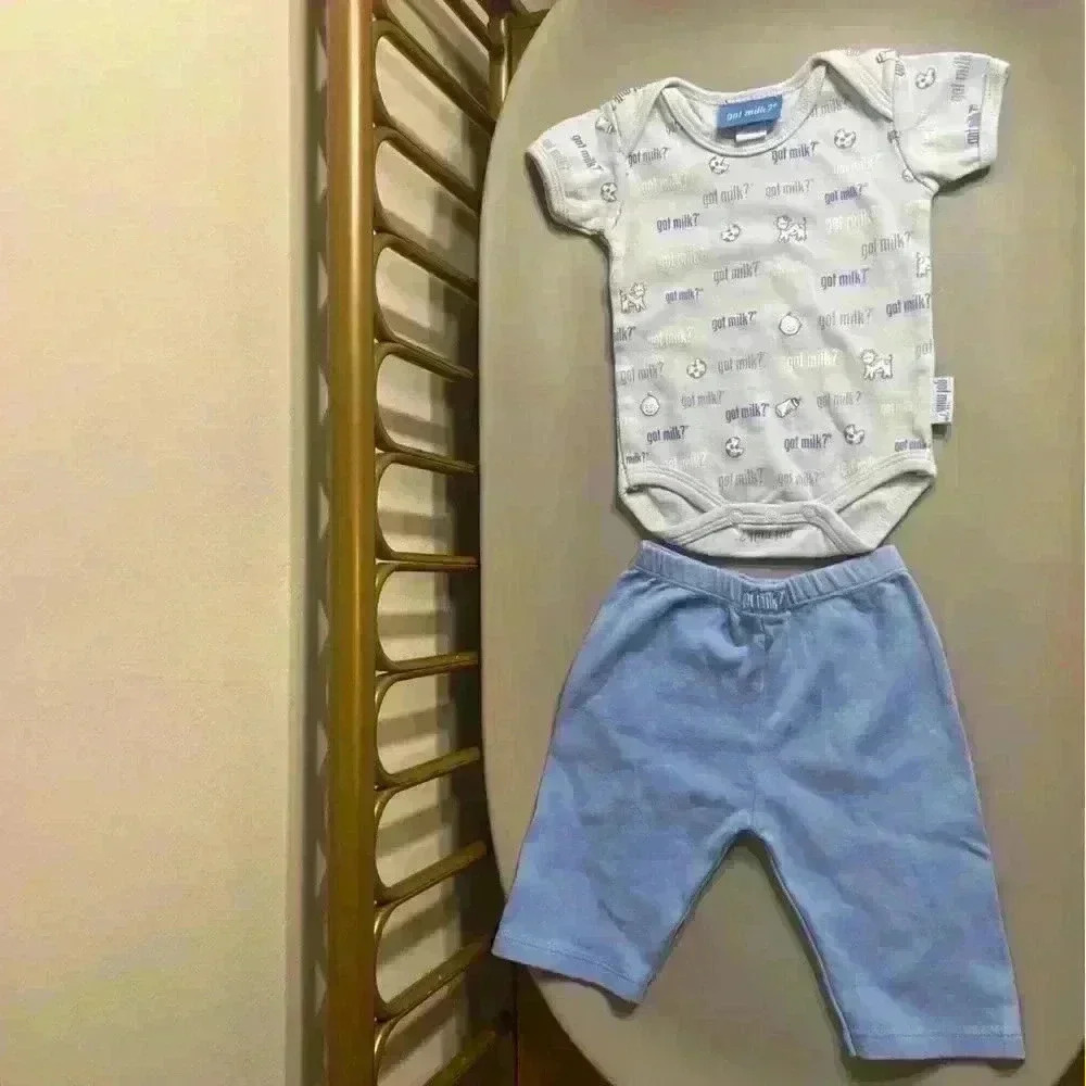 Vintage got milk? baby boy blue & white cow milk set no flaws size 3/6 months